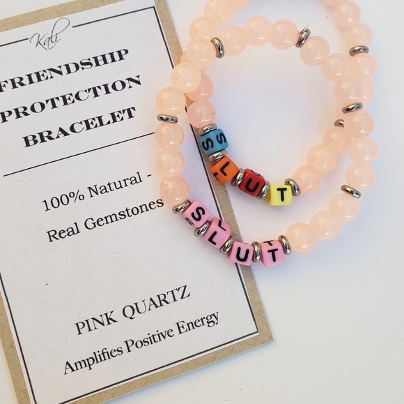 NWT BEST FRIENDS FRIENDSHIP BRACELETS ROSE QUARTZ SLUUT X 2 - Picture 1 of 2